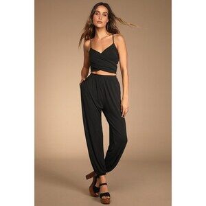 Lulus Doin' It Right Black Wrap Two-piece Jumpsuit - Size L